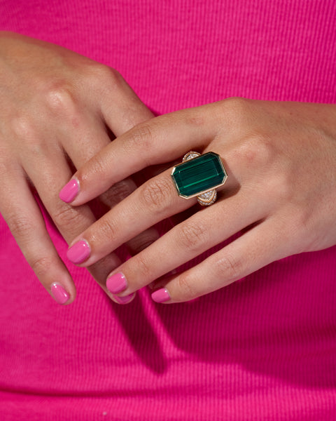 Spark Chevron Emerald Cut Cocktail Ring - Malachite & Diamond