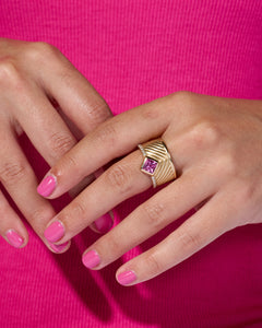 Spark Chevron Cigar Band Ring - Pink Sapphire