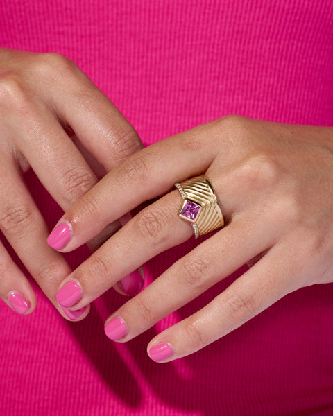 Spark Chevron Cigar Band Ring - Pink Sapphire