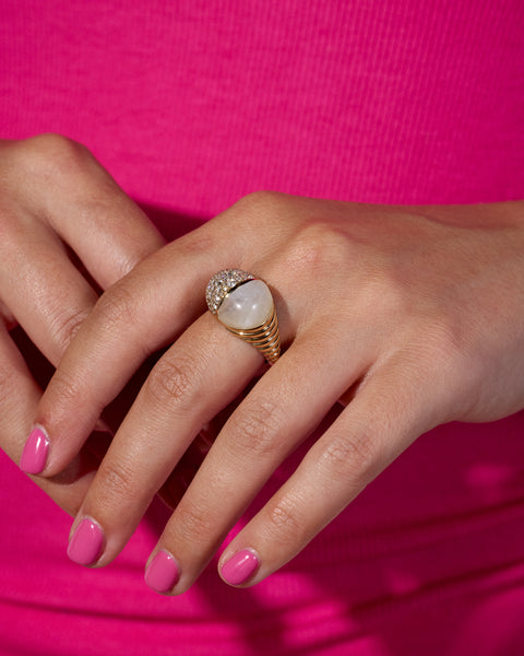 Found Cap Cocktail Ring - Rainbow Moonstone & Diamond