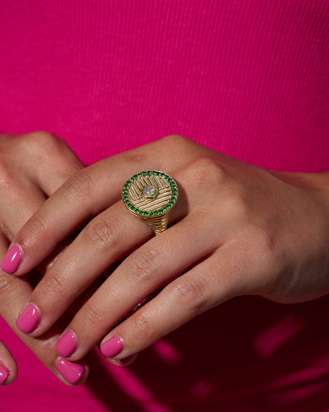 Found Ribbed Cocktail Ring - Opal & Tsavorite