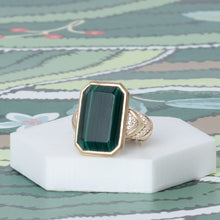 Load image into Gallery viewer, Spark Chevron Emerald Cut Cocktail Ring - Malachite &amp; Diamond
