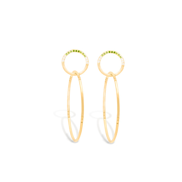 The Crew Half Moon Double Hoop Earrings - Tsavorite & Diamond