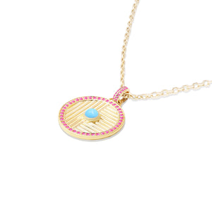 Found Large Disk Pendant - Pink Sapphire & Turquoise