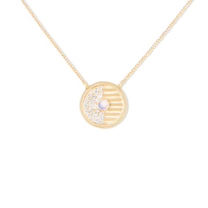 Found Small Disk Pendant Necklace - White Diamond & Moonstone