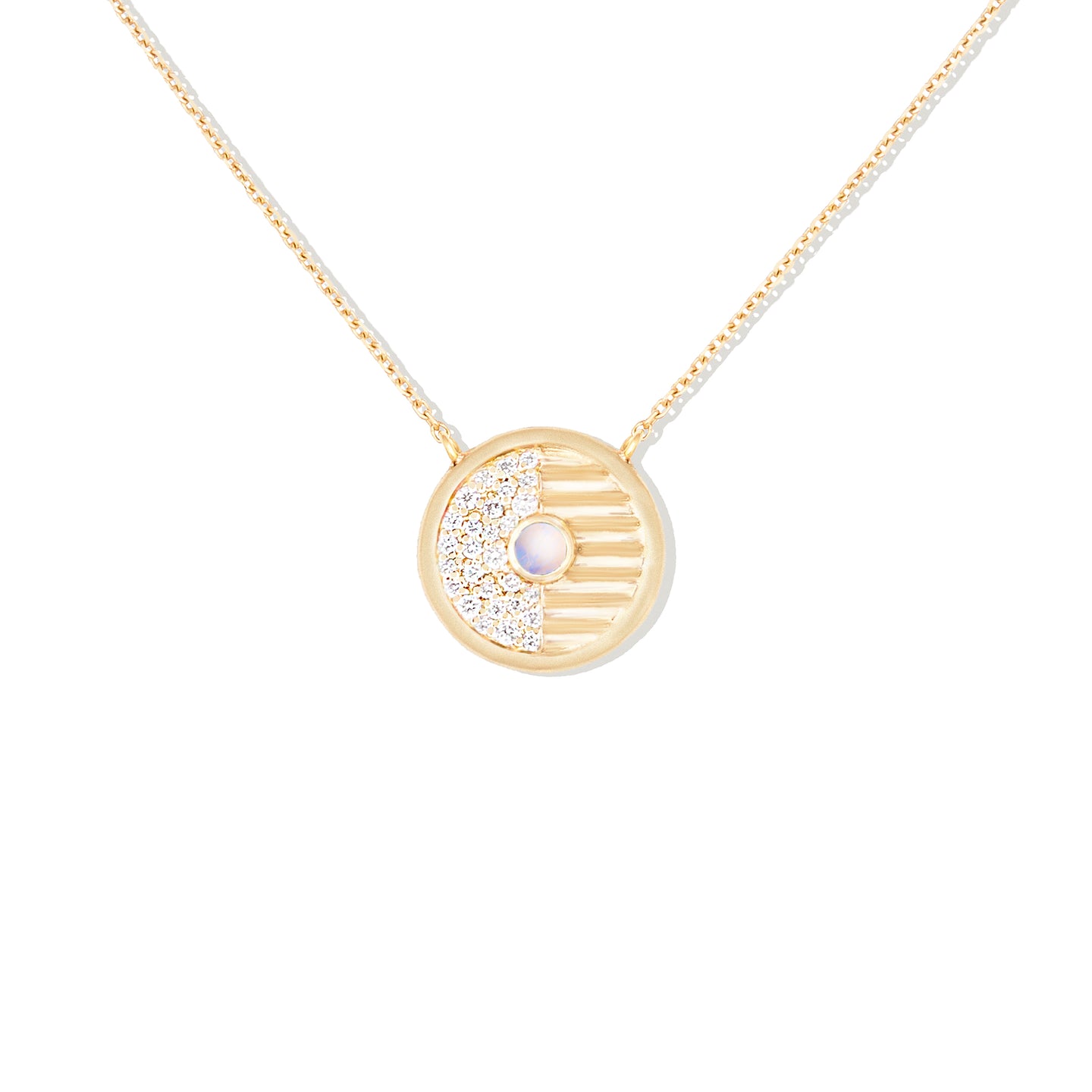 Found Small Disk Pendant Necklace - White Diamond & Moonstone