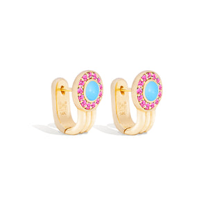 Found Cabochon Huggie - Turquoise & Pink Sapphire