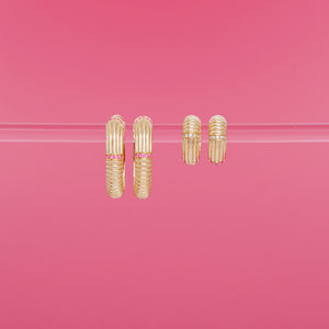 Found Ribbed Oval Hoop Earring - Pink Sapphire