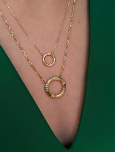 Crew Large Circle Pendant Necklace - Tsavorite & Diamond