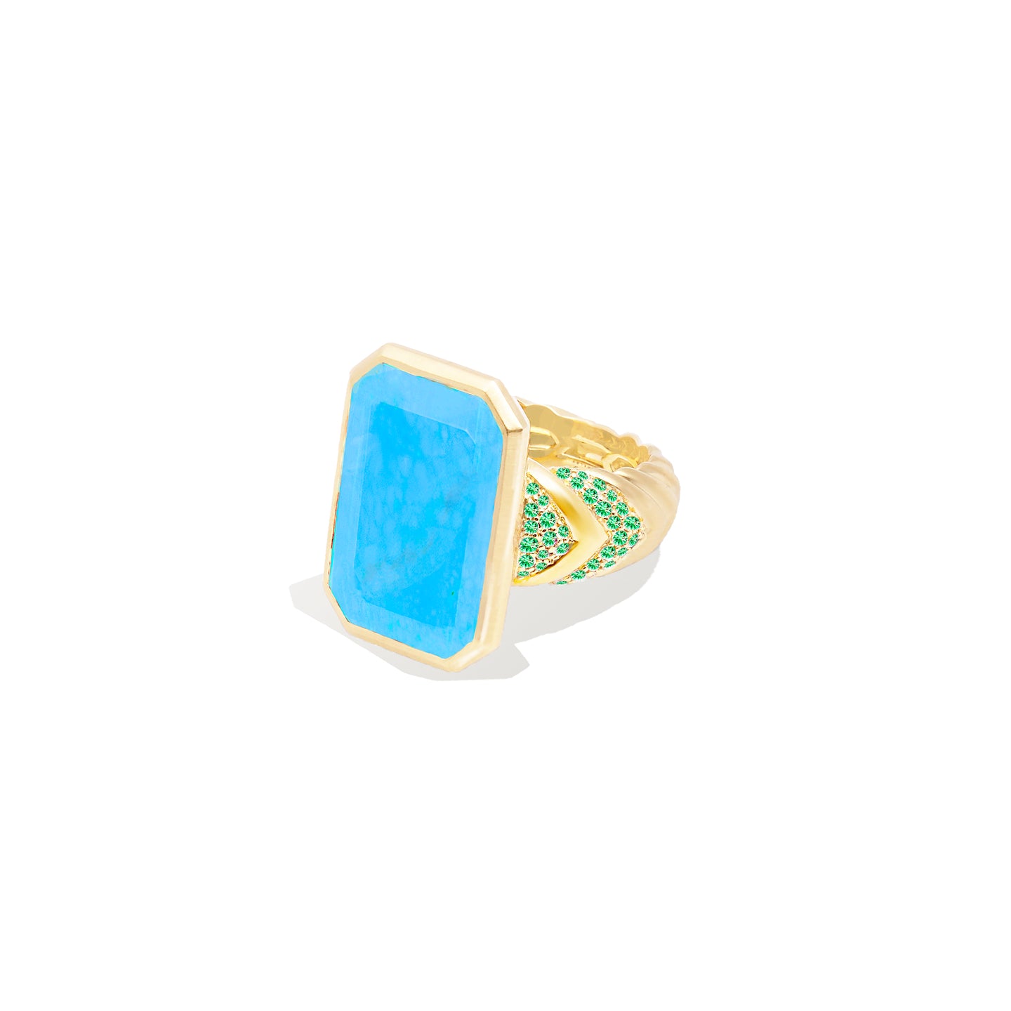 Spark Chevron Emerald Cut Cocktail Ring - Turquoise & Emerald