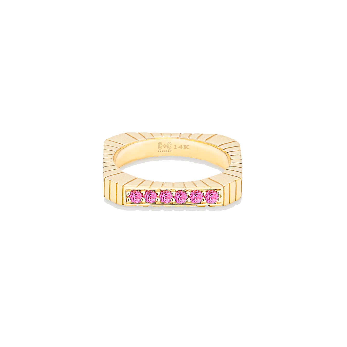 Spark Etched Stacking Band Ring - Pink Sapphire