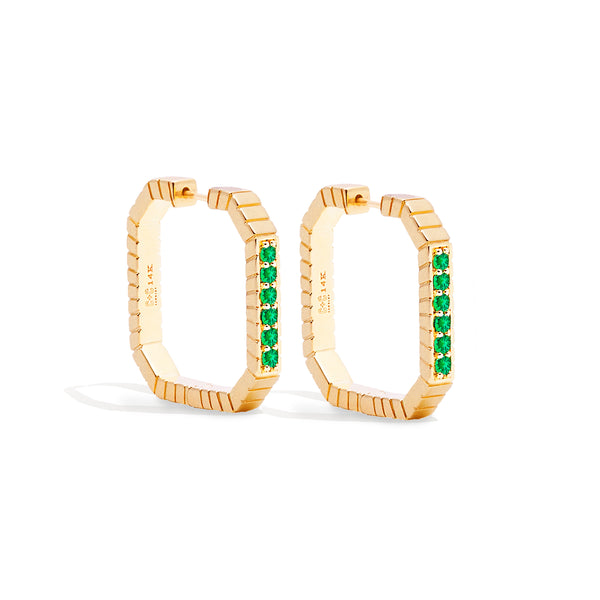 Spark Octagon Hoop Earring - Emerald