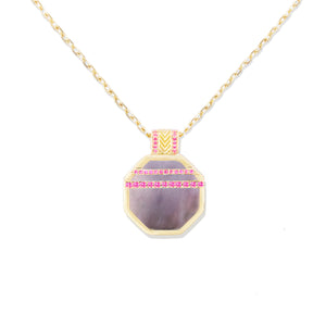 Spark Octagon Pendant Necklace - Black Mother of Pearl & Pink Sapphire