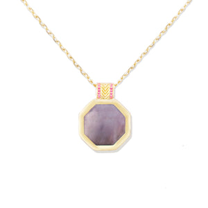 Spark Octagon Pendant Necklace - Black Mother of Pearl & Pink Sapphire