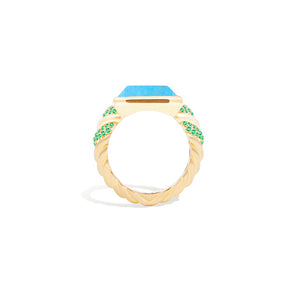 Spark Chevron Emerald Cut Cocktail Ring - Turquoise & Emerald