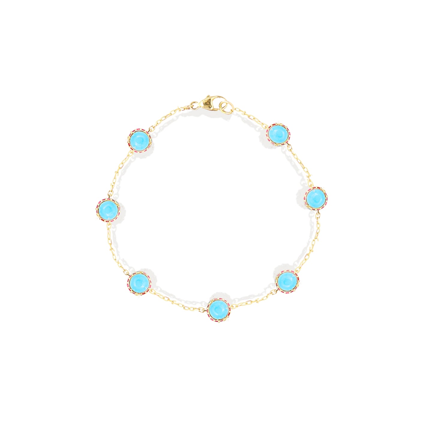 Found Cabochon Station Bracelet - Turquoise & Pink Sapphire