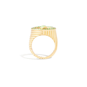 Found Ribbed Cocktail Ring - Opal & Tsavorite