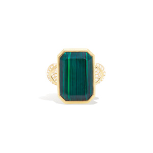 Spark Chevron Emerald Cut Cocktail Ring - Malachite & Diamond